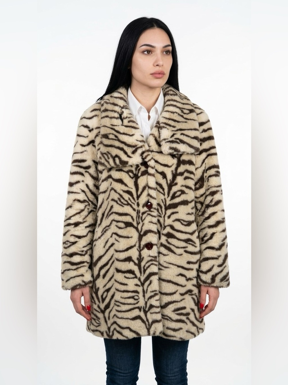 PRIANI TIGER STRIPE FAUX FUR COAT WOMAN